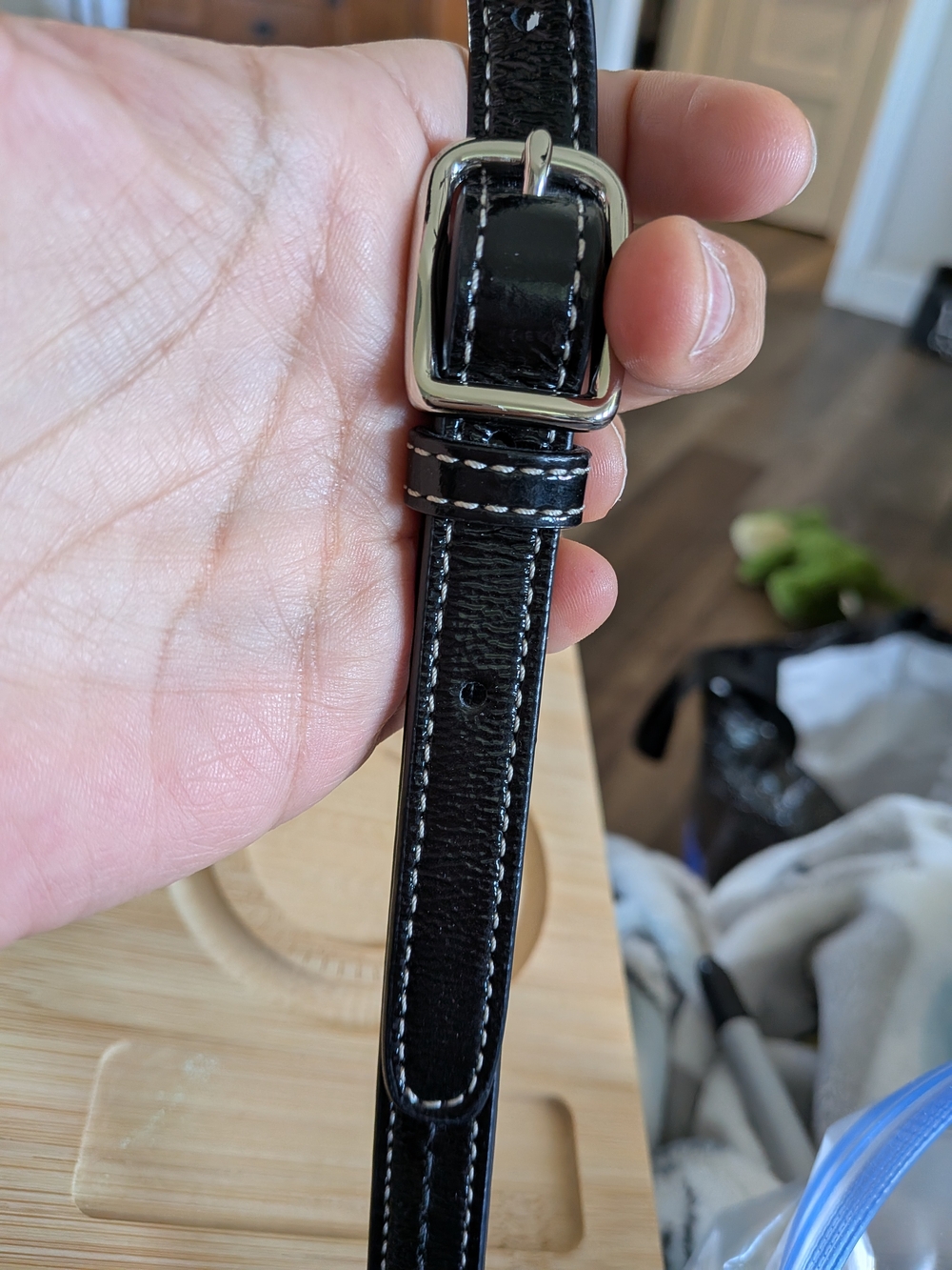 Coach Replacement Blck Patent Leather Strap wSilver Dog Leash & Center Extndr - Picture 6 of 9